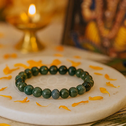 Natural Moss Agate Bracelet 8mm for Vastu Remedy & Prosperity — Heart Chakra Healing Stone for New Beginnings, Emotional Balance & Wealth Attraction By Vastu Mandir