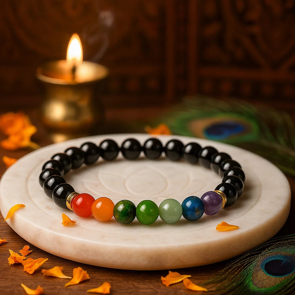 Authentic 7 Chakra Healing Bracelet with Black Tourmaline for Ultimate Protection
