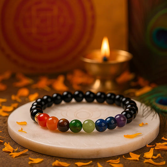 Authentic 7 Chakra Healing Bracelet with Black Tourmaline for Ultimate Protection