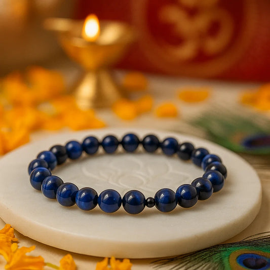 Premium blue tiger eye hawk's eye stone bracelet with deep blue shimmer and chatoyancy

