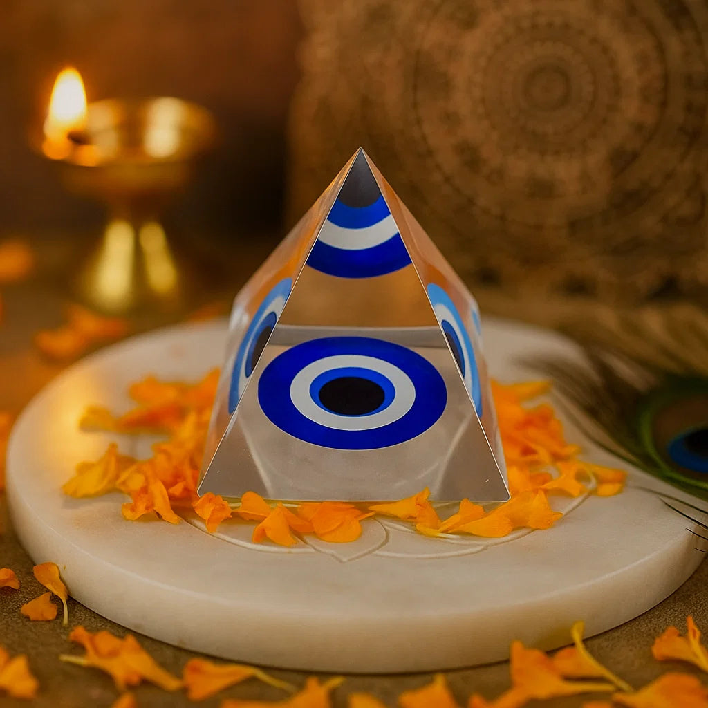 Premium Evil Eye pyramid used to clear and protect the home's aura and attract positive vibrational energy.

