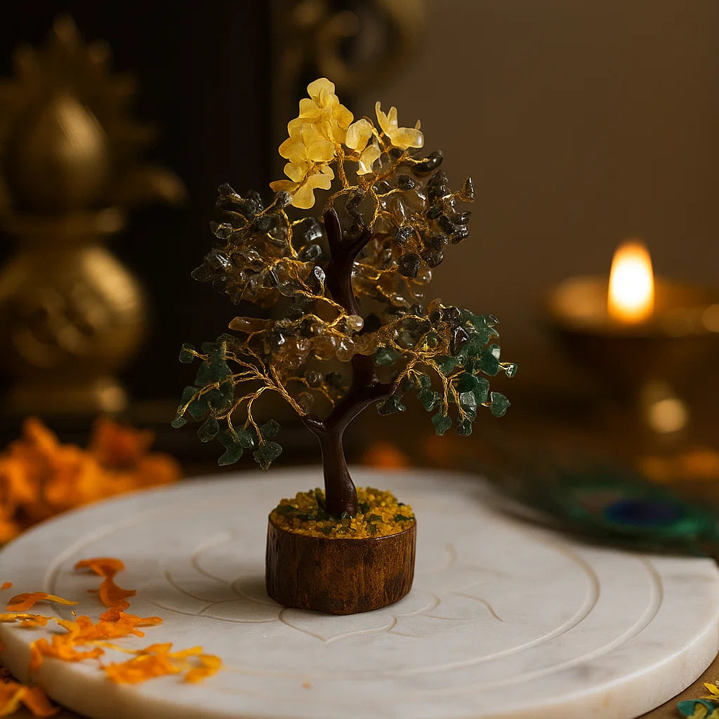 Money Magnet Vastu Tree  on a marble surface, blurred background