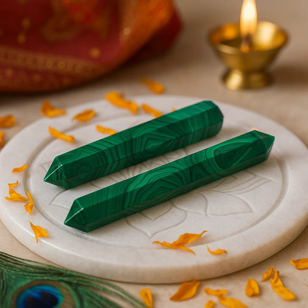 Malachite Energy Healing Pencil — Supreme Vastu Solution for Detox, Growth and Negative Energy Clearing (3-7 Inch) | Vastu Mandir