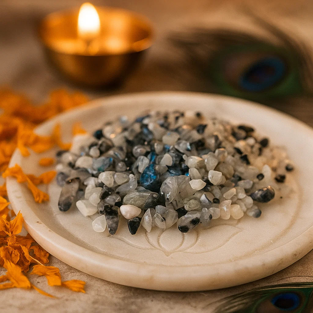 Natural Rainbow Moonstone Chips for Aura Protection, Inspiration & Chakra Flow — Multi-Flash Spiritual Stones