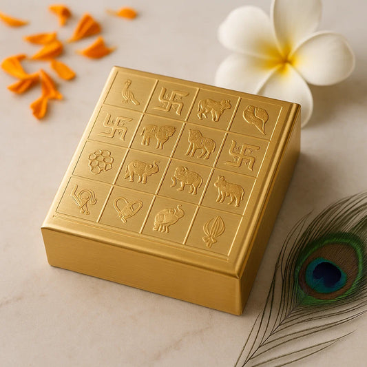 Premium Brass Manjusha Box Open View 16 Partition Compartments 4x4 Grid System Organized Vastu