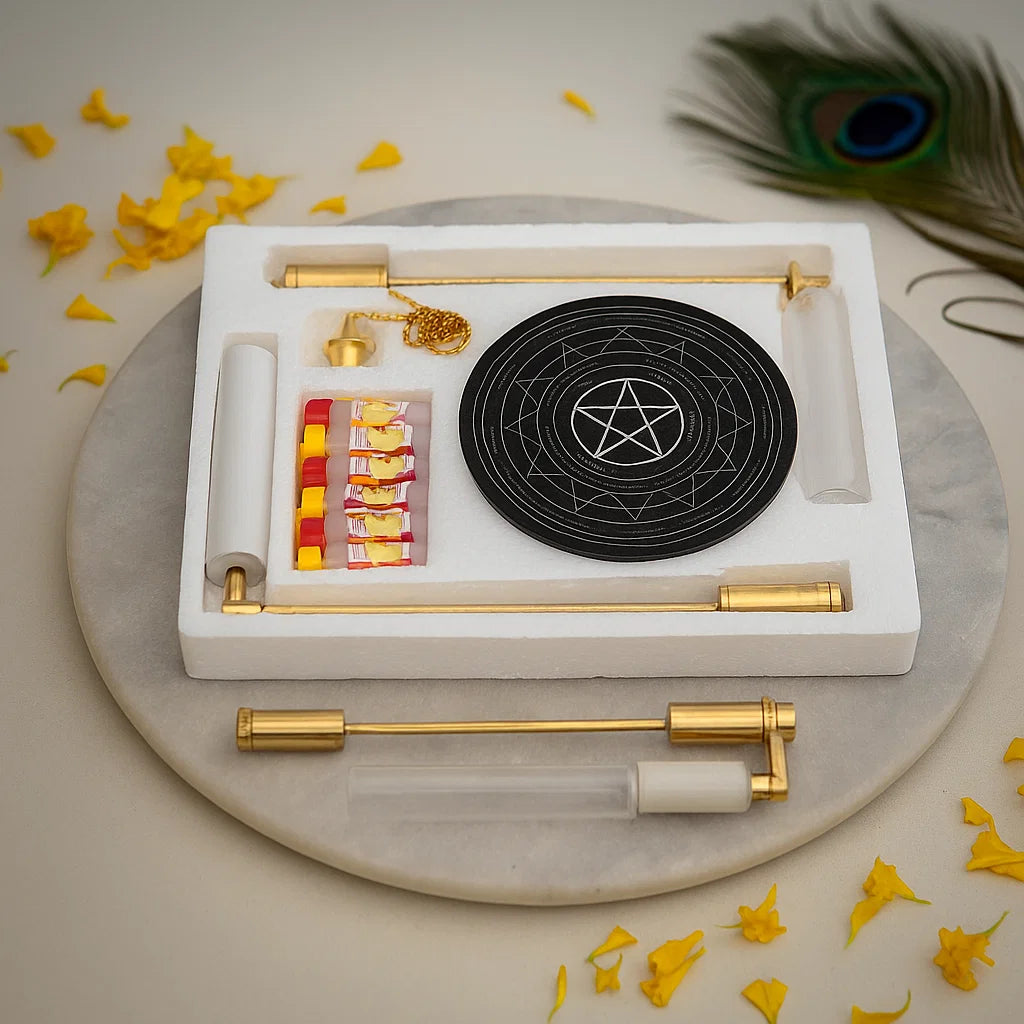 Complete Dowsing Kit Brass L Rods Pendulum Circular Board Vastu Remedy Verification Set