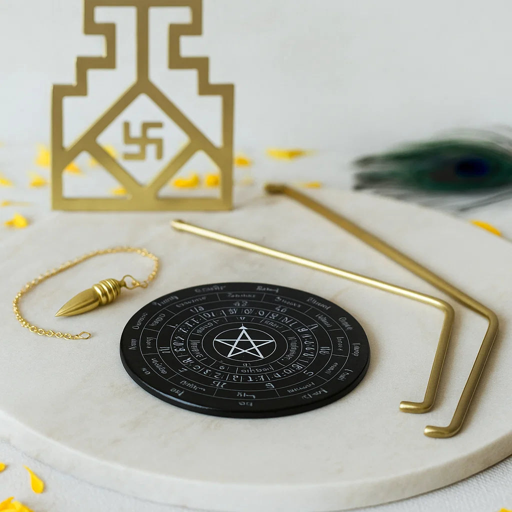 Brass Dowsing L-Rod Set – Vastu Remedy for Complete Energy Detection | Includes Rods, Pendulum & Board | Professional Kit