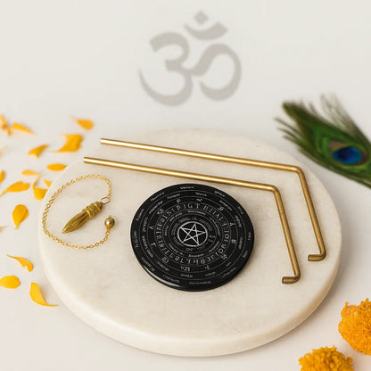 Brass Dowsing L-Rod Set – Vastu Remedy for Complete Energy Detection | Includes Rods, Pendulum & Board | Professional Kit