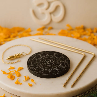 Brass Dowsing L-Rod Set – Vastu Remedy for Complete Energy Detection | Includes Rods, Pendulum & Board | Professional Kit