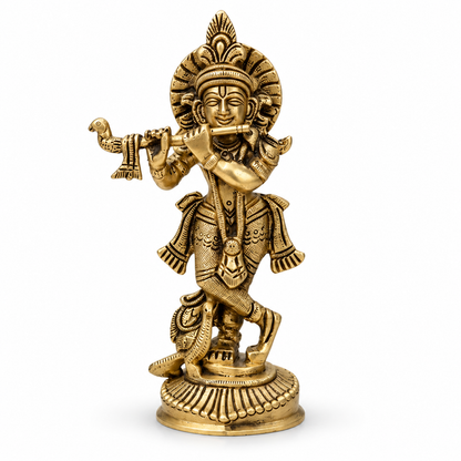 Brass Krishna Ji Idol Vastu Remedy for Love, Harmony and Divine Positivity for Home, Office and Temple Decor | 5.5 x 16 cm | 635gm
