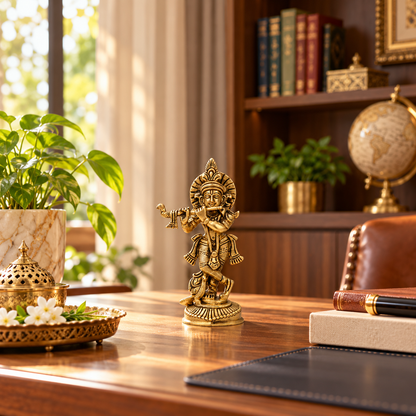 Brass Krishna Ji Idol Vastu Remedy for Love, Harmony and Divine Positivity for Home, Office and Temple Decor | 5.5 x 16 cm | 635gm