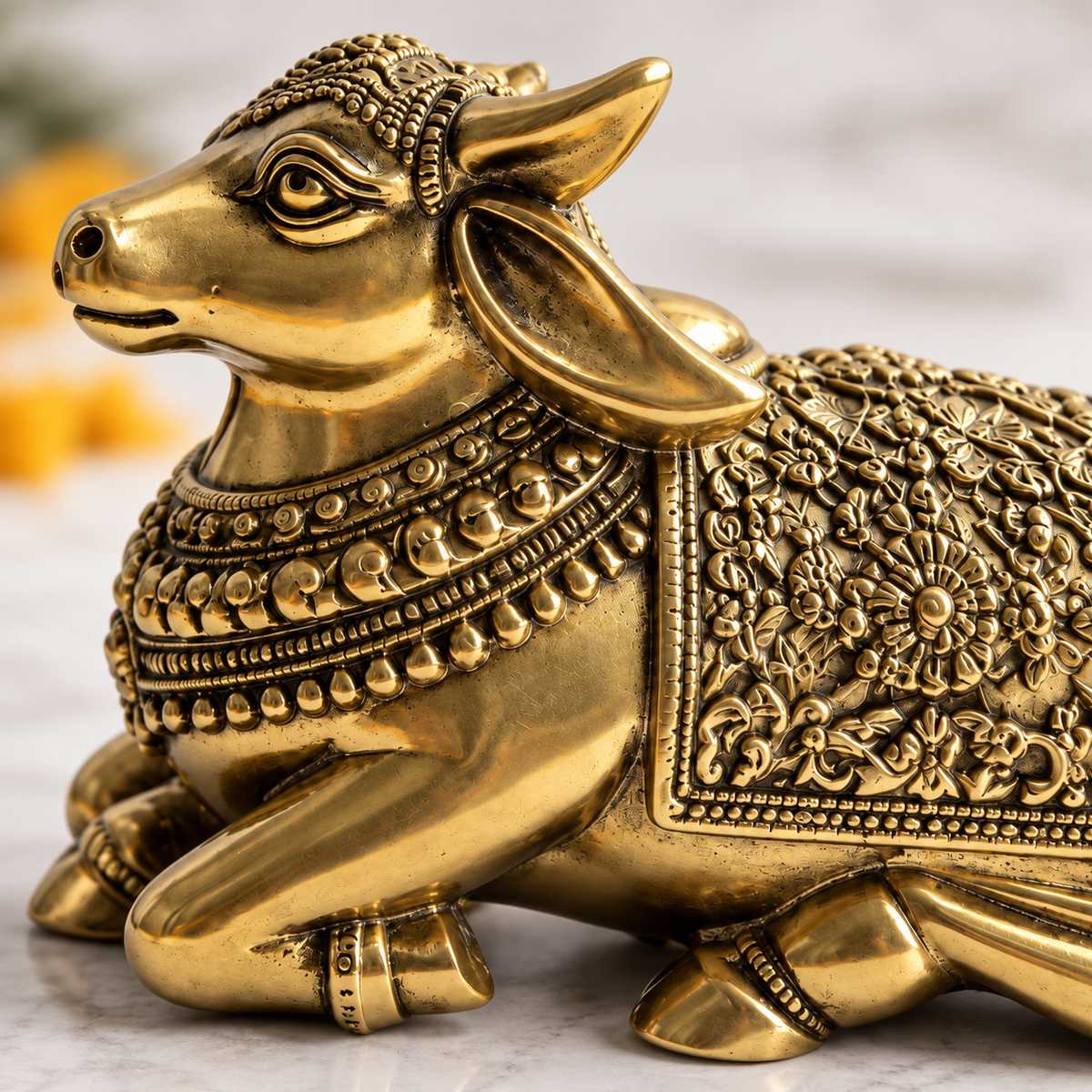 Handcrafted  Brass Nandi Bull – Vastu Remedy for Stability, Protection & Devotion | Hand‑Finished for Home Temple, Office Desk & Gift  | 10 × 8 cm | 0.380 kg