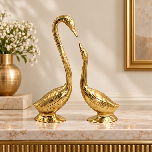 Brass Swan Pair Idol Vastu Remedy for Love, Harmony, Grace and Relationship Balance for Home, Bedroom and Gifting | 9 x 28 cm | 1.1 kg