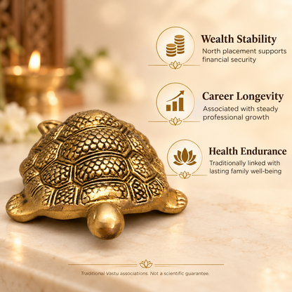 Brass Tortoise Idol Vastu Remedy for Wealth, Health and Longevity for Home, Office and North Direction Placement | 10 cm x 6.5 cm | 250 gm 