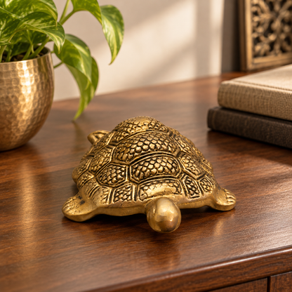 Brass Tortoise Idol Vastu Remedy for Wealth, Health and Longevity for Home, Office and North Direction Placement | 10 cm x 6.5 cm | 250 gm 