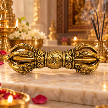Pure Brass Vajra Idol Vastu Remedy for Protection, Spiritual Strength and Ritual Energy for Home  | 22 x 6.6 cm | 1.1 kg