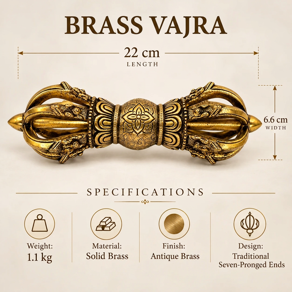 Pure Brass Vajra Idol Vastu Remedy for Protection, Spiritual Strength and Ritual Energy for Home  | 22 x 6.6 cm | 1.1 kg
