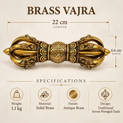 Pure Brass Vajra Idol Vastu Remedy for Protection, Spiritual Strength and Ritual Energy for Home  | 22 x 6.6 cm | 1.1 kg