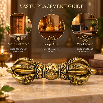 Pure Brass Vajra Idol Vastu Remedy for Protection, Spiritual Strength and Ritual Energy for Home  | 22 x 6.6 cm | 1.1 kg