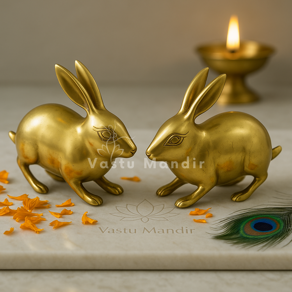Pair of Golden Rabbits | 100% Pure Brass Statue | Vastu Mandir
