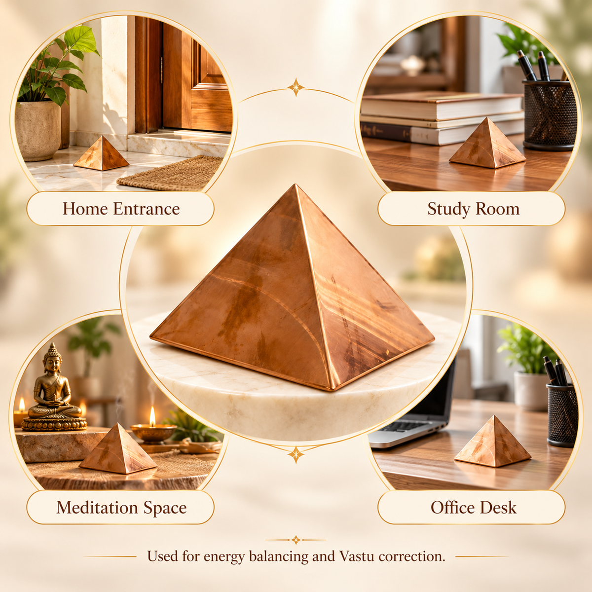 Hollow Copper Pyramid Vastu Remedy for Energy Correction, Space Purification and Healing Balance for Home, Office and Meditation Use | 7.6 cm | 160 g
