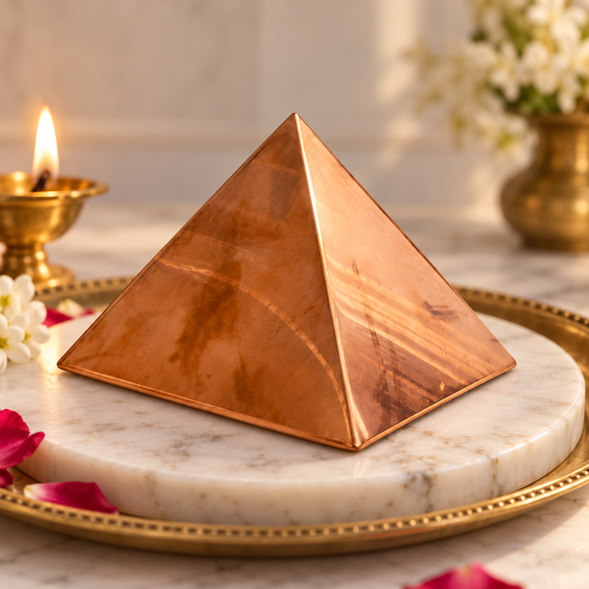 Hollow Copper Pyramid Vastu Remedy for Energy Correction, Space Purification and Healing Balance for Home, Office and Meditation Use | 7.6 cm | 160 g
