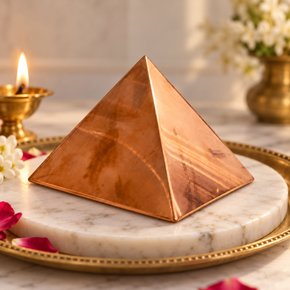 Hollow Copper Pyramid Vastu Remedy for Energy Correction, Space Purification and Healing Balance for Home, Office and Meditation Use | 7.6 cm | 160 g