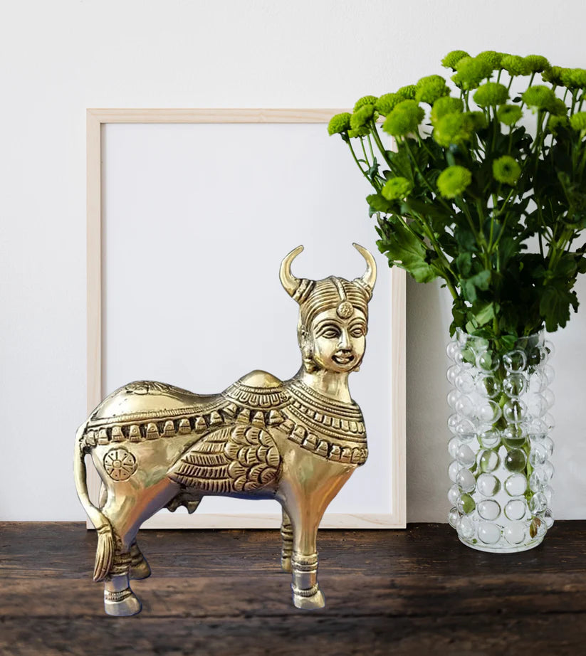 vastu mandir kamdhenu cow, vastu mandir brass Kamdhenu cow, vastu mandir brass idol, brass items, home decor, table showpiece