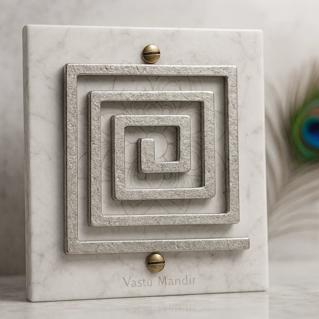 Heavy lead Vastu remedy helix mounted on wall for stability and support

