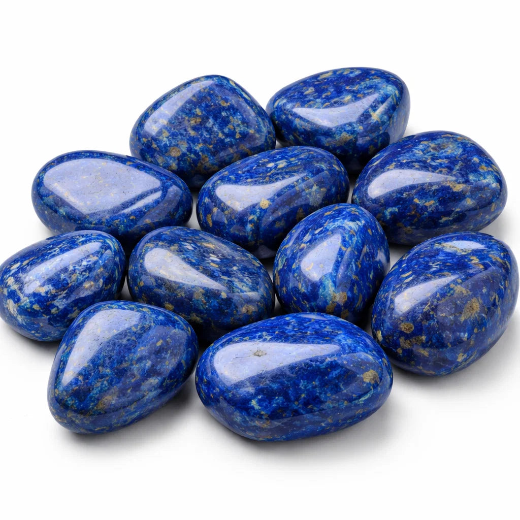 Lapis Lazuli Healing Stones Vastu Remedy with gold specks on a white background