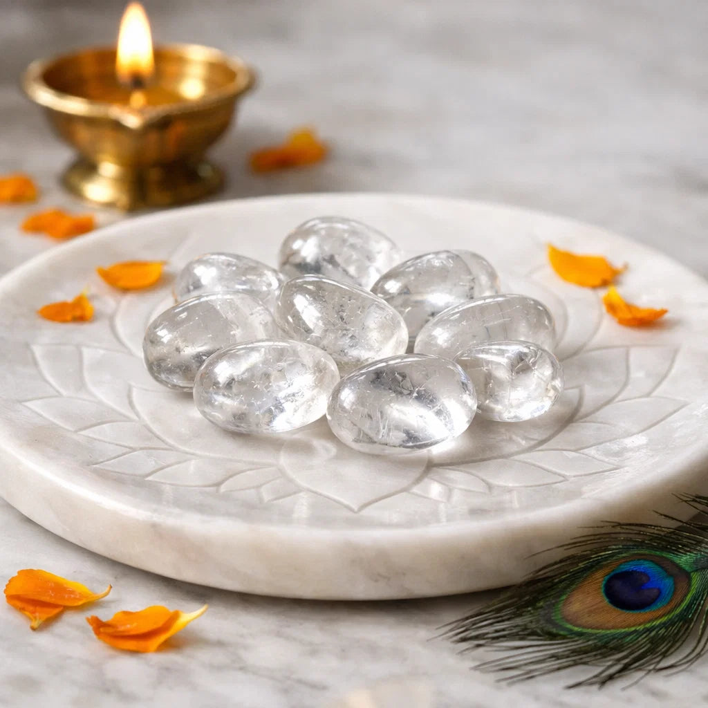 Clear Quartz Tumbled Stones – Natural Crystal for Vastu Remedy, Energy Amplification, Wealth Manifestation, Clarity & Vastu Remedy