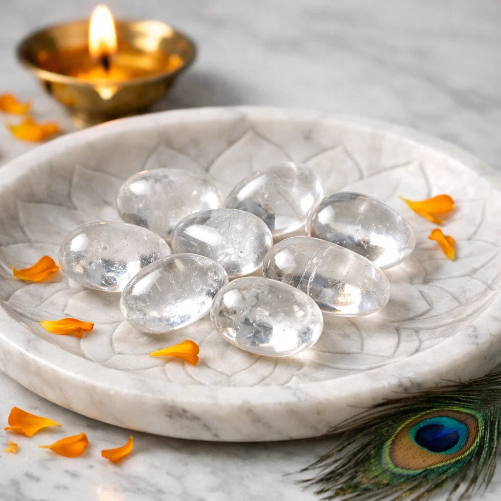 Clear Quartz Tumbled Stones – Natural Crystal for Vastu Remedy, Energy Amplification, Wealth Manifestation, Clarity & Vastu Remedy