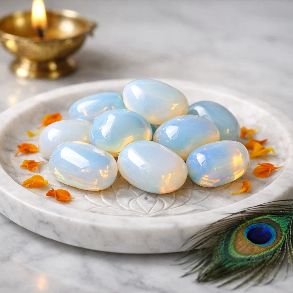 Natural Opalite Tumbled Stones – Vastu Remedy for Calm Sleep & Emotional Healing | Ideal for Bedrooms & Aura Cleansing | 100g / 500g / 1kg