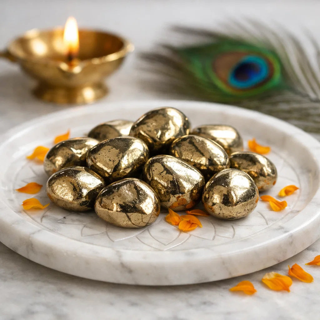 Premium Golden Pyrite Tumbled Stones for Vastu Wealth & Prosperity | Vastu Mandir