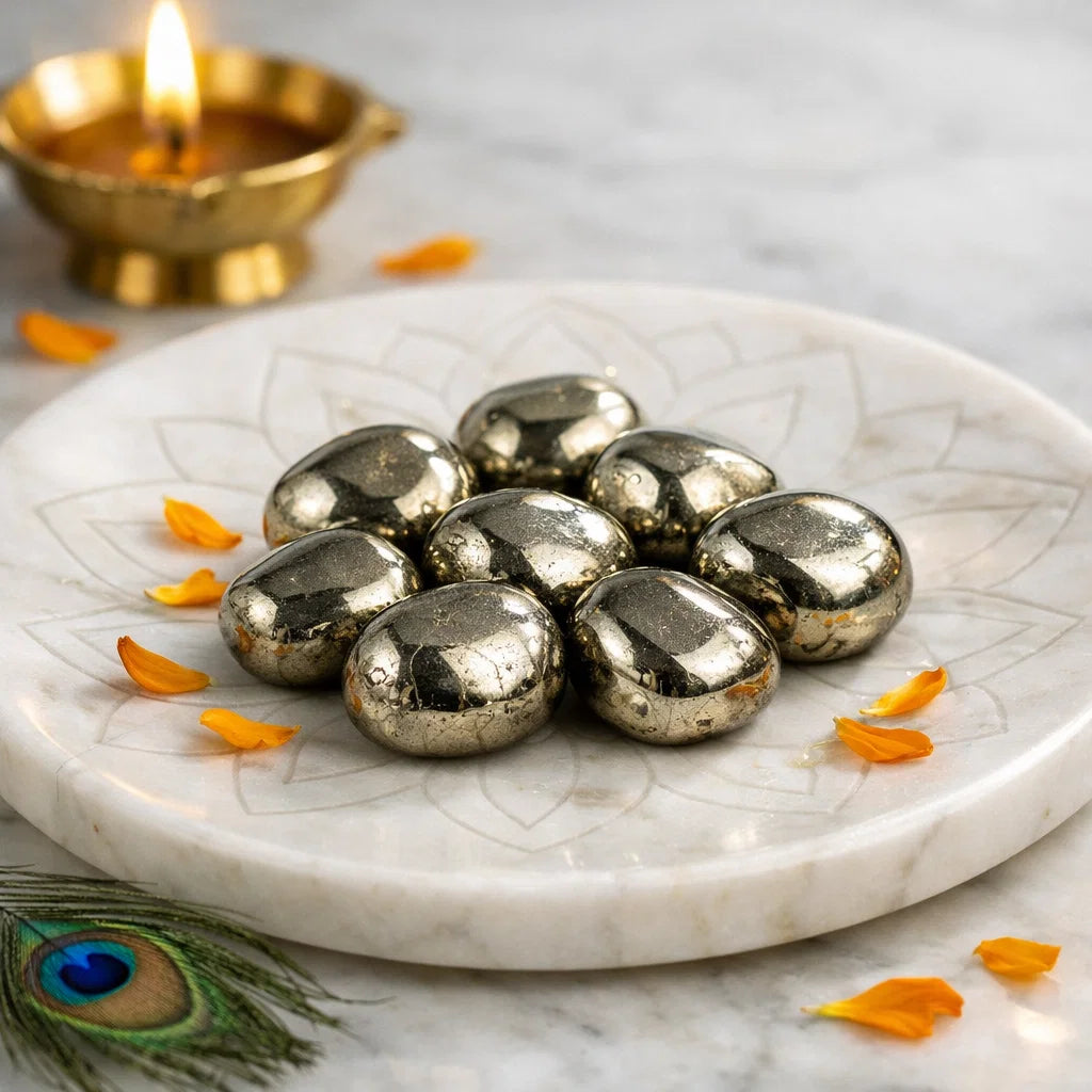 Natural Pyrite Tumbled Stones for Vastu Remedy | Abundance Healing Crystals by Vastu Mandir