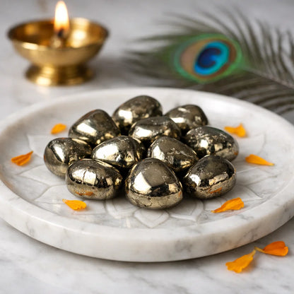 Natural Pyrite Tumbled Stones for Vastu Remedy | Abundance Healing Crystals by Vastu Mandir