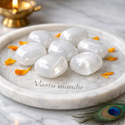 Authentic Selenite Healing Stones – Vastu Remedy for Aura Cleansing & Space Protection | Ideal for North-East Spiritual Zones | 100g / 500g / 1kg