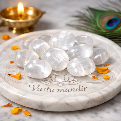 Authentic Selenite Healing Stones – Vastu Remedy for Aura Cleansing & Space Protection | Ideal for North-East Spiritual Zones | 100g / 500g / 1kg