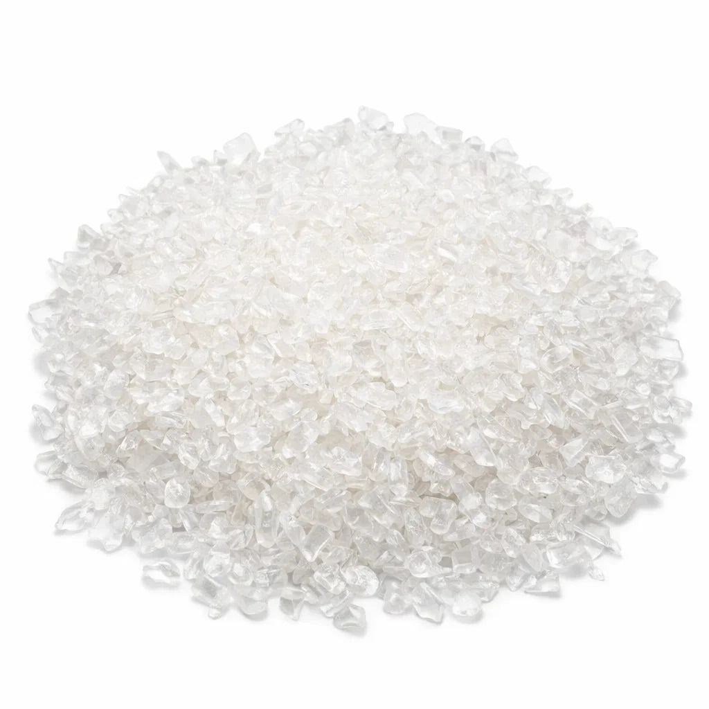 Clear Quartz Chips on a white background