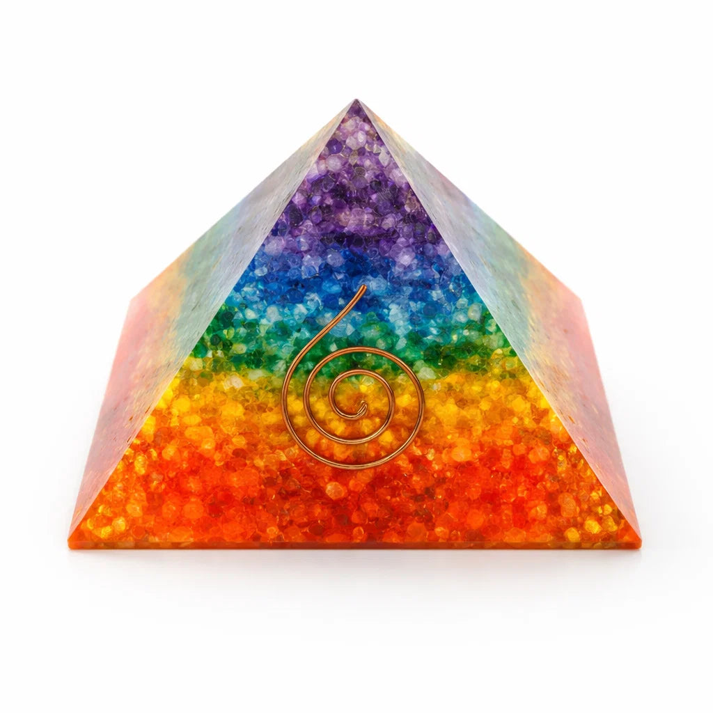 7 Chakra Orgonite Pyramid with Coil Vastu Remedy for Vastu Dosh Correction, Energy Alignment and Healing Balance for Home and Meditation Spaces | 6 cm | 100g