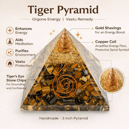 Premium Finish Tiger Eye Pyramid Vastu Remedy for Decision-Making, Self-Esteem & Professional Growth **
