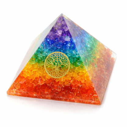 7 Chakra Orgone Pyramid Vastu Remedy for Reiki Healing, Energy Amplification and North East Correction with Tree of Life for Home and Meditation Spaces | 7.5-8 cm | 140 g