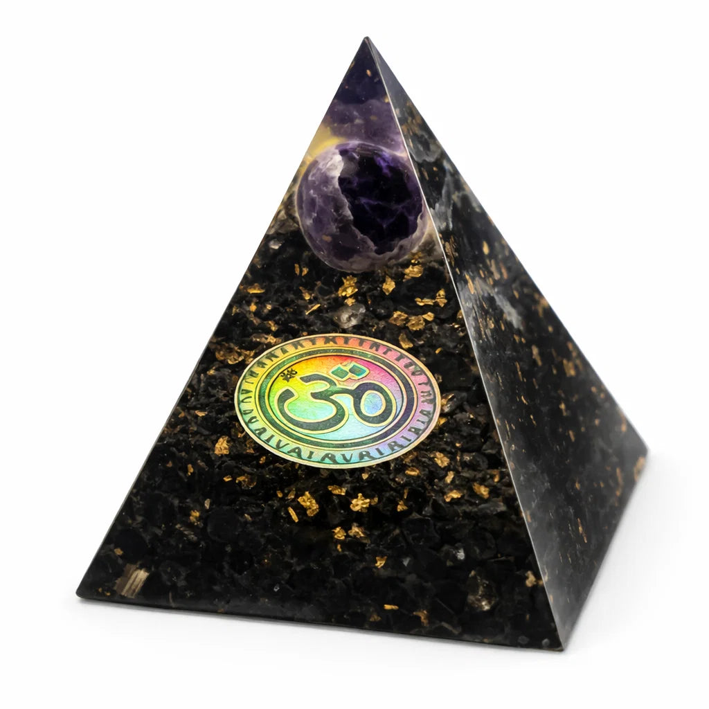 Natural Black Tourmaline Sphere Pyramid Vastu Remedy for Negative Energy Absorption, Aura Protection and Space Cleansing for Home, Office and Healing Use | 6 cm | 220 g