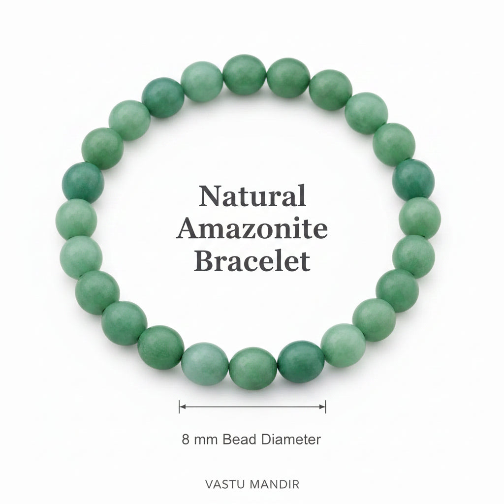 Natural Amazonite Crystal Bracelet – Vastu Remedy for Calmness & Balanced Communication | 8mm Beads