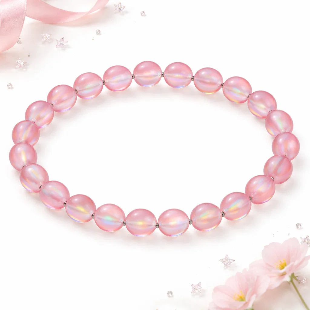 Premium Natural Light Pink Aura Quartz 8mm Bead Bracelet for Calm & Heart Energy