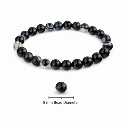 Premium Natural Black Agate 8mm Bead Bracelet for Vastu Remedy & Protection
