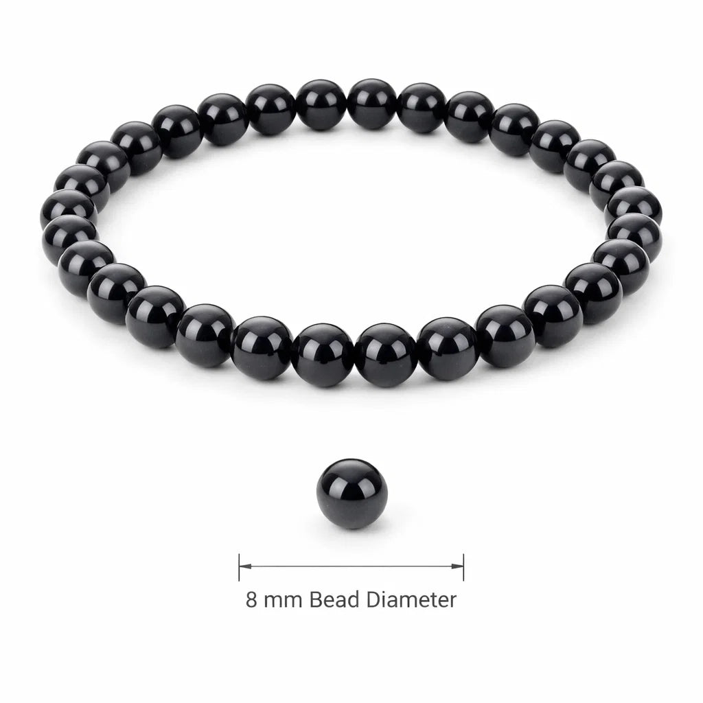 Premium Natural Black Obsidian 8mm Bead Bracelet, Vastu Remedy for Protection & Willpower