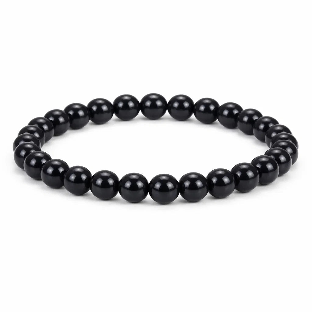 Premium Natural Black Obsidian 8mm Bead Bracelet, Vastu Remedy for Protection & Willpower