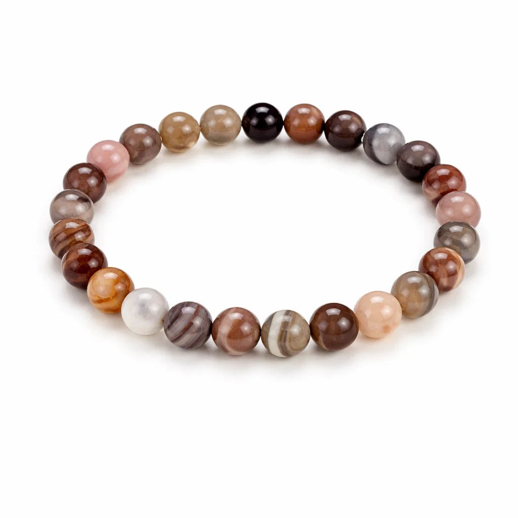Natural Botswana Agate Crystal Bracelet – Vastu Remedy for Calm Focus & Emotional Stability | 8mm Beads