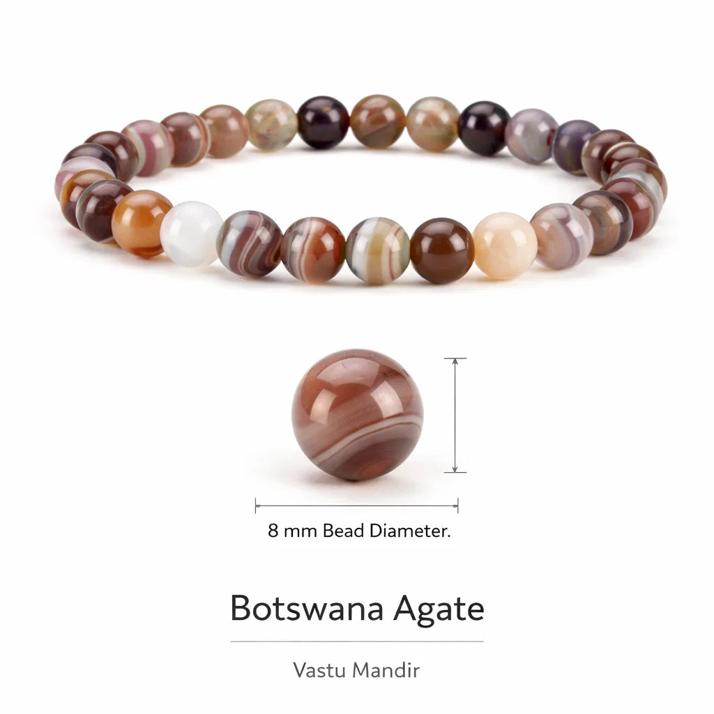 Natural Botswana Agate Crystal Bracelet – Vastu Remedy for Calm Focus & Emotional Stability | 8mm Beads